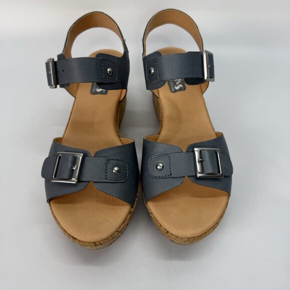 Korks by Kork‑Ease Blue Leather Buckle Wedge Sandals Womens Size 7 Comfort Style - Picture 7 of 15